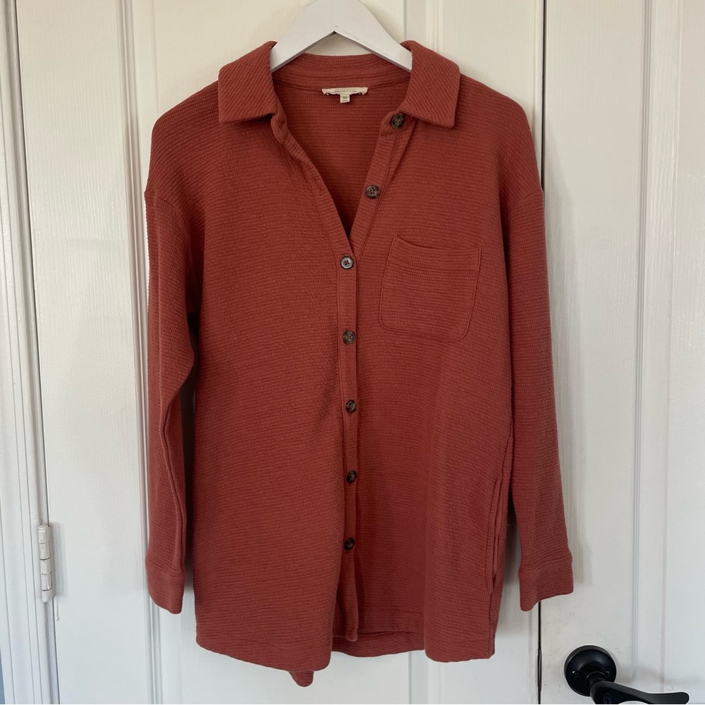 Madewell Coral/Terracotta Knit Button-up Shirt